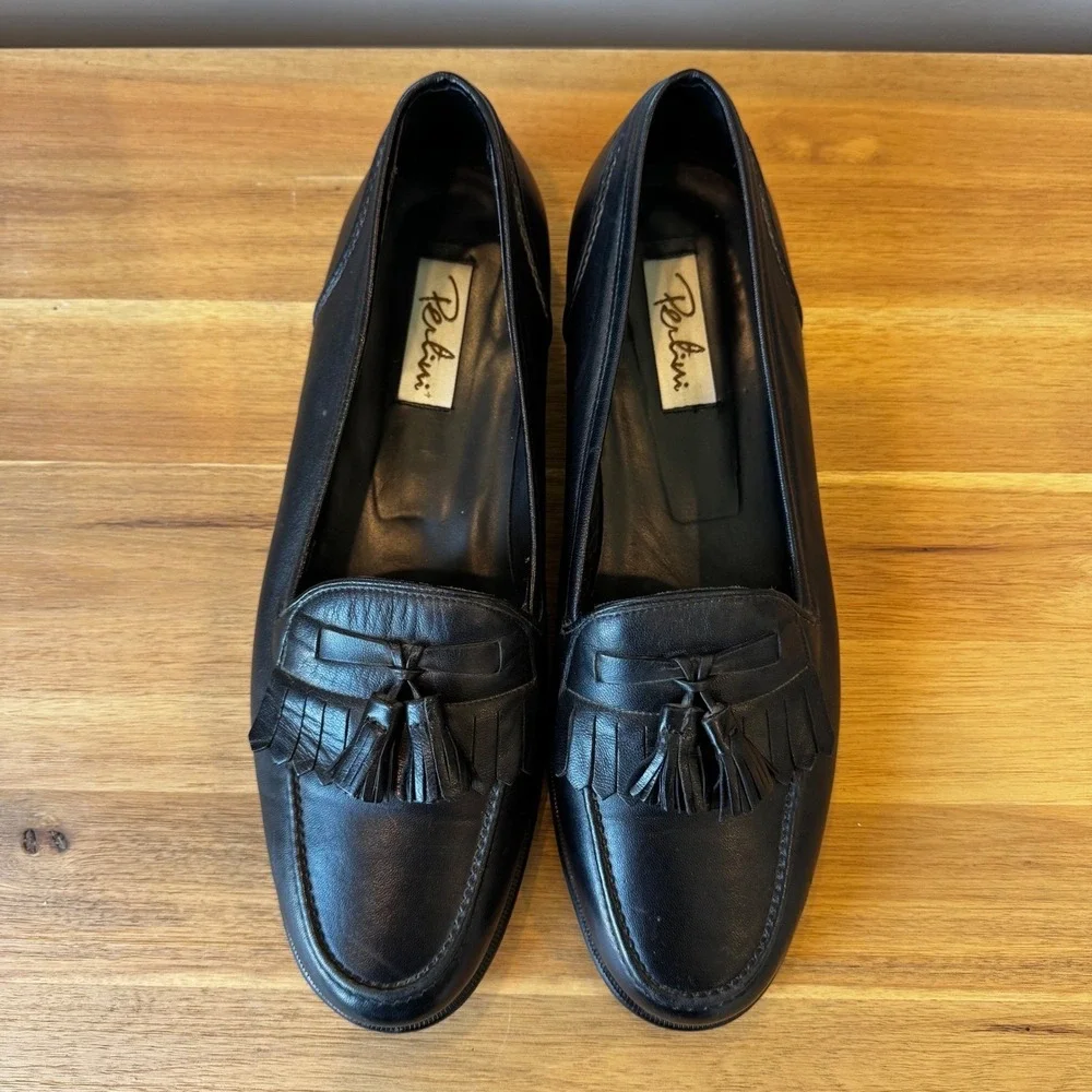 Pertini Men‎ 11 M Black Leather Tassel Loafers Kiltie Fringe Slip On Shoes Spain
